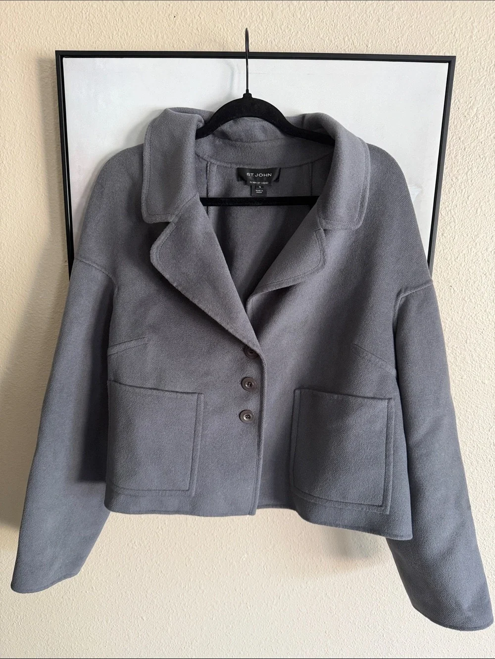 ST.JOHN Angora Cashmere Wool Blend Jacket Blazer Hand Sewn